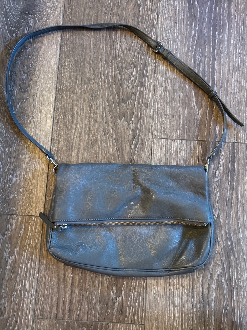 Kate Spade New York Gray Pebbled Leather Foldover Crossbody Bag